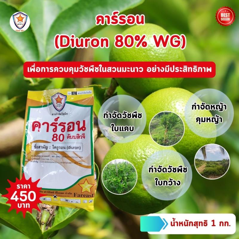 การควบคุมวัชพืชอย่างมีประสิทธิภาพในสวนมะนาวโดยใช้คาร์รอน (Diuron 80% WG)