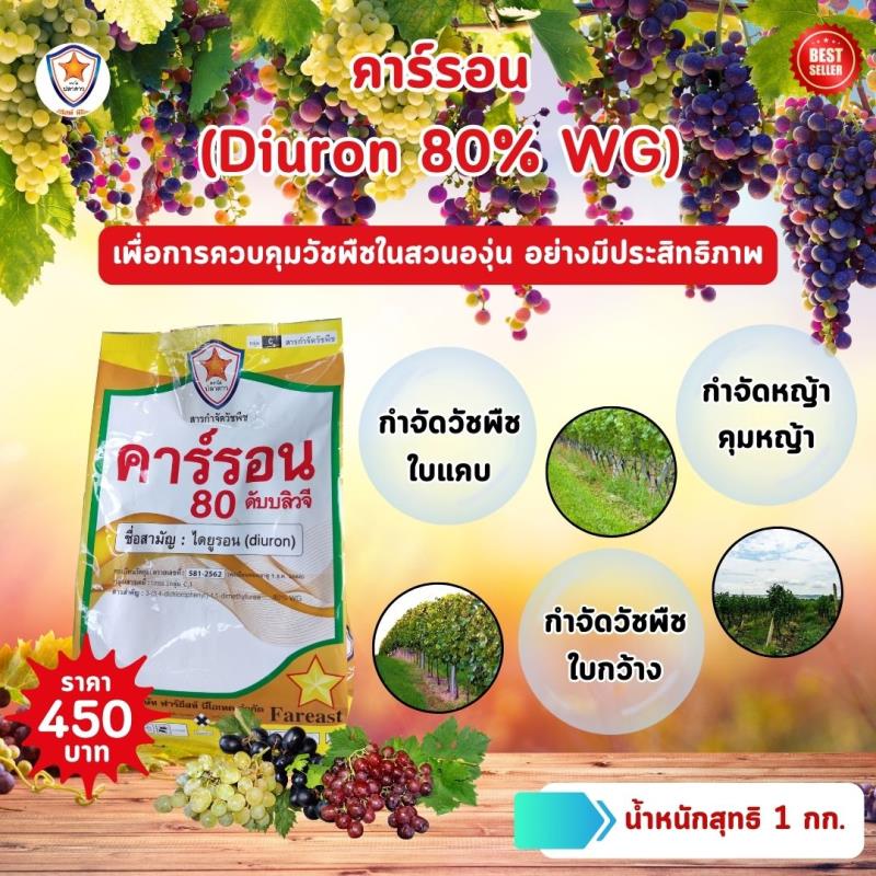 การใช้คาร์รอน (Diuron 80% WG) เพื่อกำจัดหญ้าและวัชพืชในสวนองุ่น